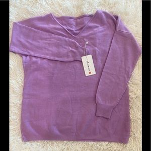 Ailaile Sweaters Womens V-Neck Long Sleeves Loose Pullover lavender size large